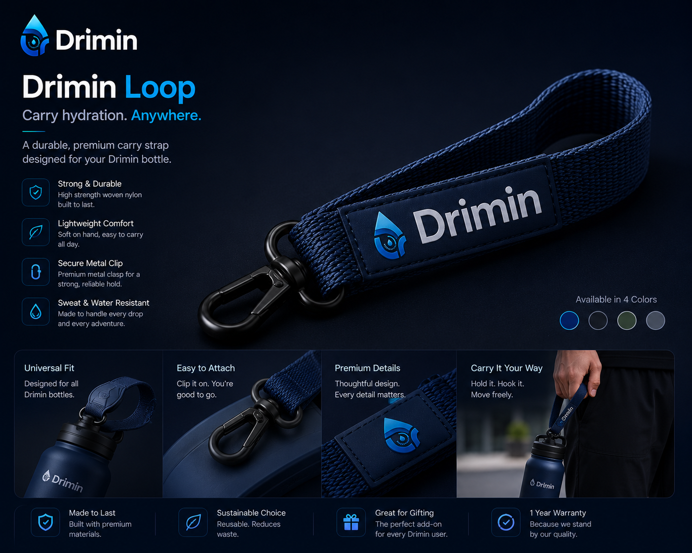 Drimin woven nylon carry strap with metal clip