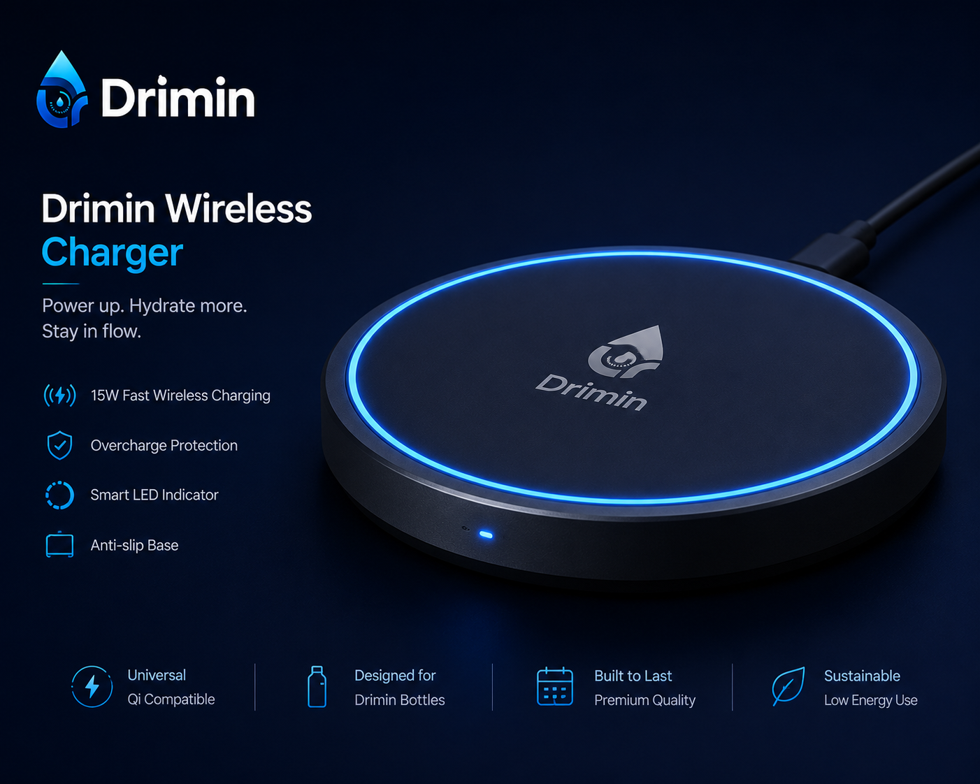 Drimin 15W Qi wireless charging pad for Pro and Ultimate bottles
